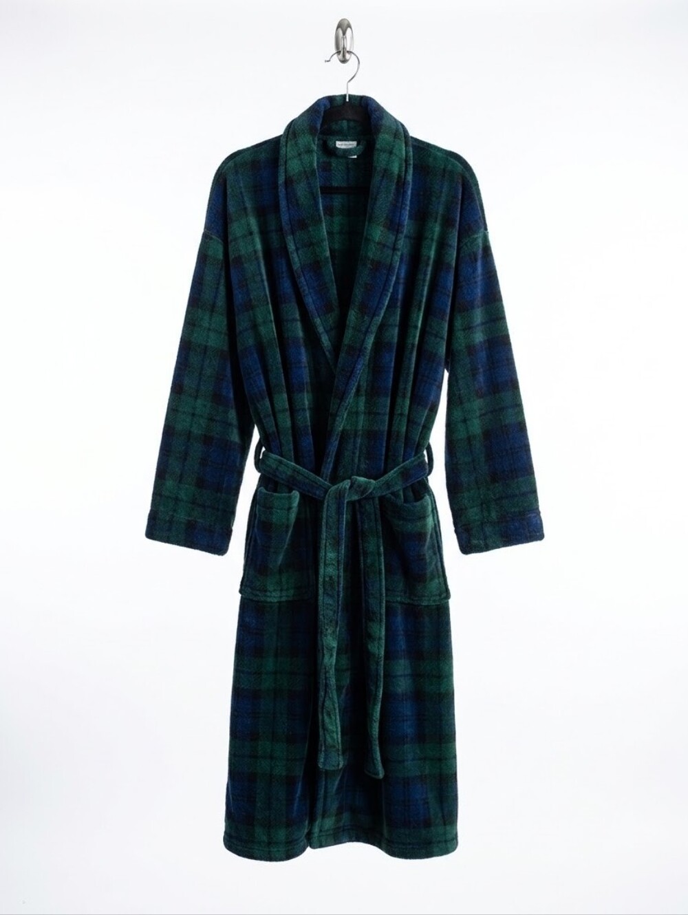 Polo Ralph Lauren Mens Black Watch Plaid Fleece Robe Navy and Green One Size